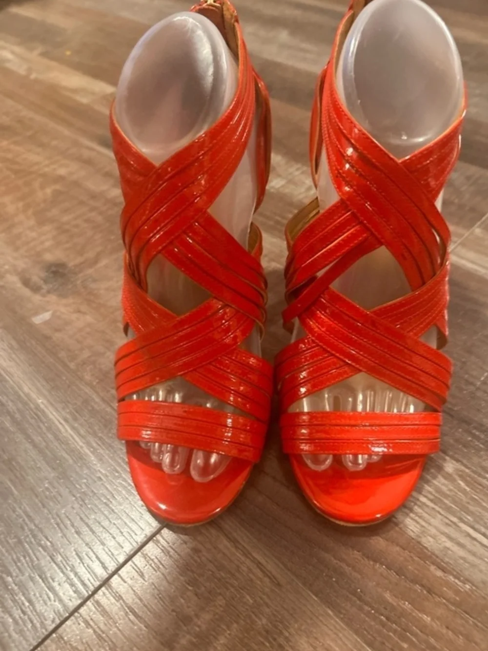 Tory Burch Red Patent Crisscross Open-Toe Heels